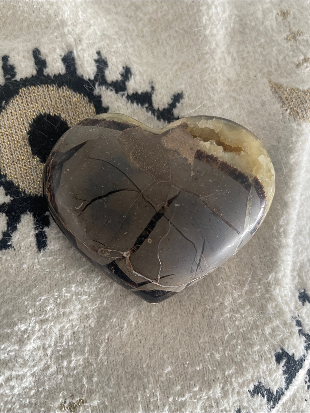 Polished Brown and Cream Heart-Shaped Stone Accent